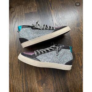 P448 High Top Sneakers with Glitter and Leather Accents